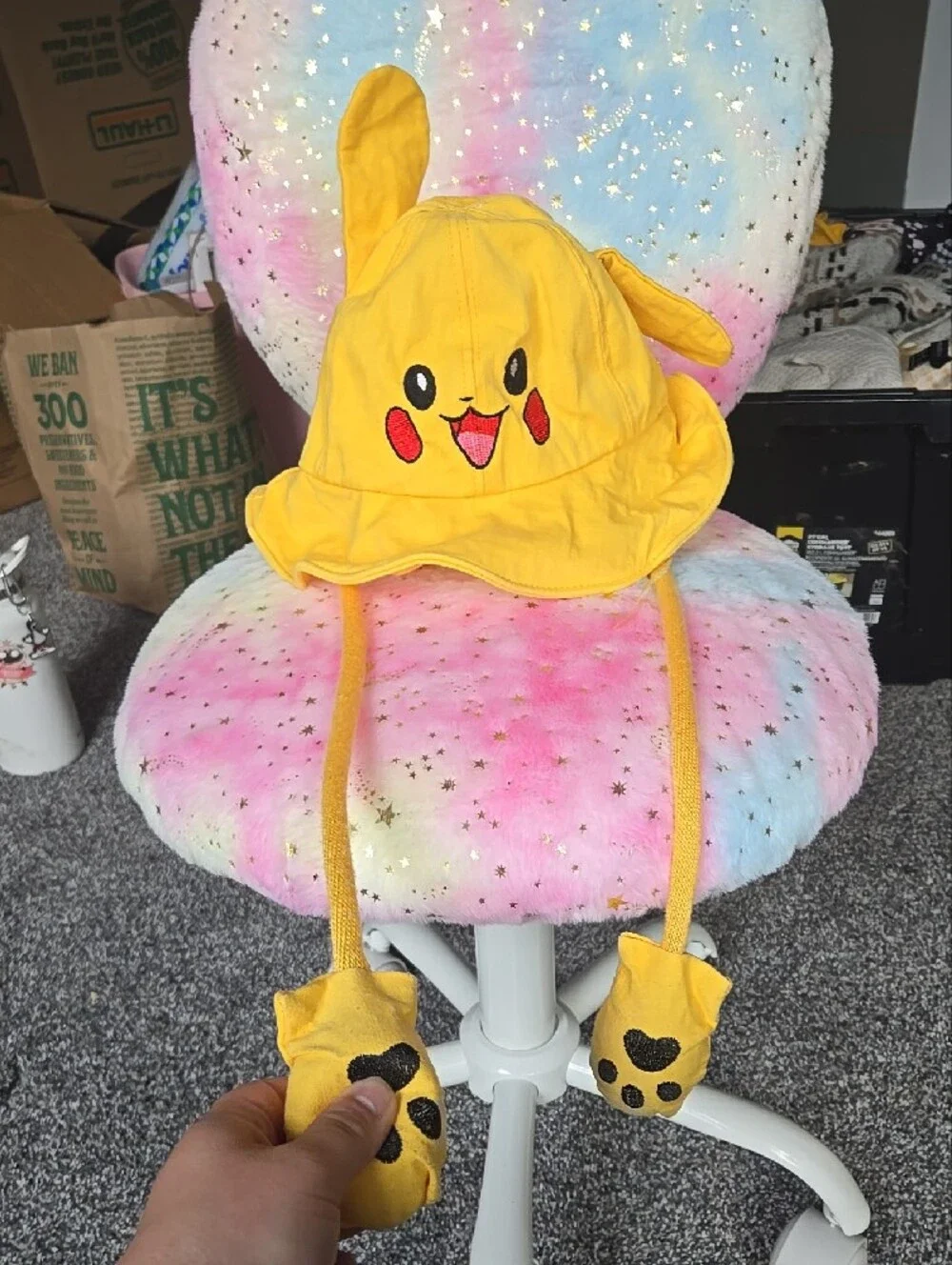 Yellow Pikachu-Inspired Kids Sun Hat with Ear and Paw Details
